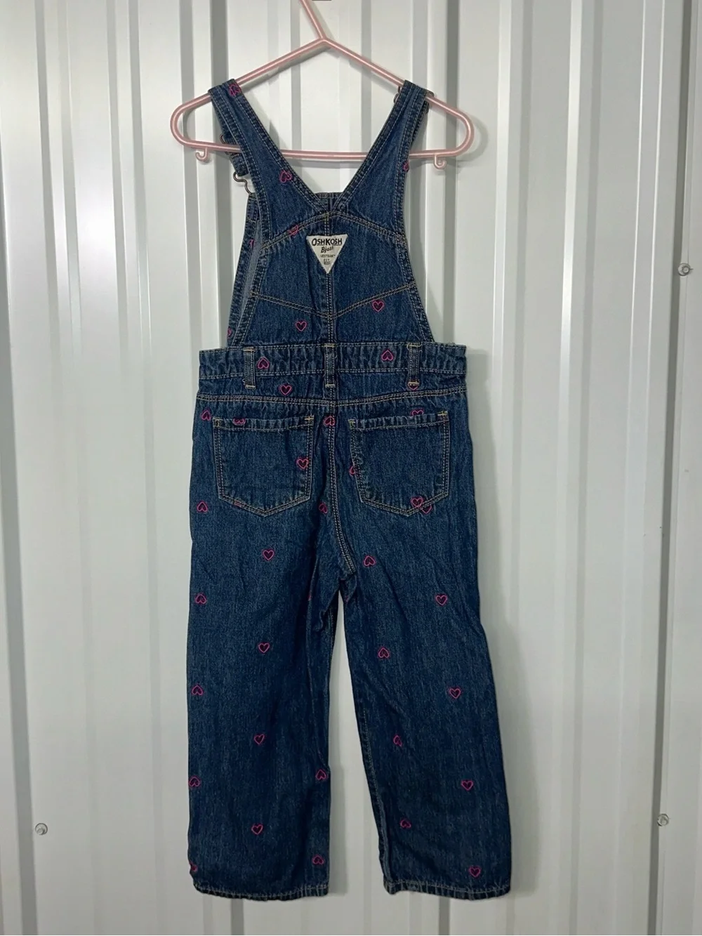 Girls Oshkosh B’Gosh Vintage Modern Heart Embroidered Bib Overalls Cottagecore